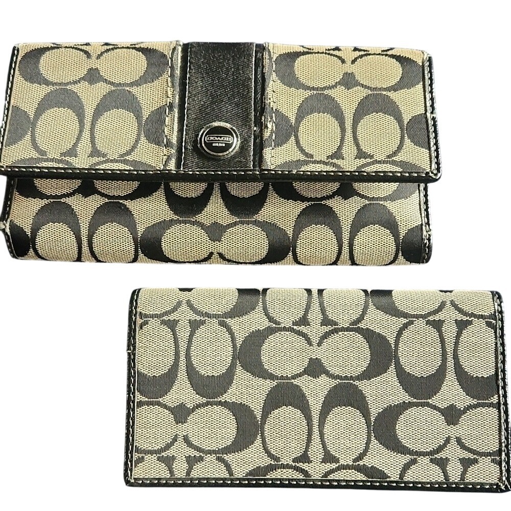 Coach Vintage y2k Legacy Signature Logo Canvas Leather Check cover Wallet Black